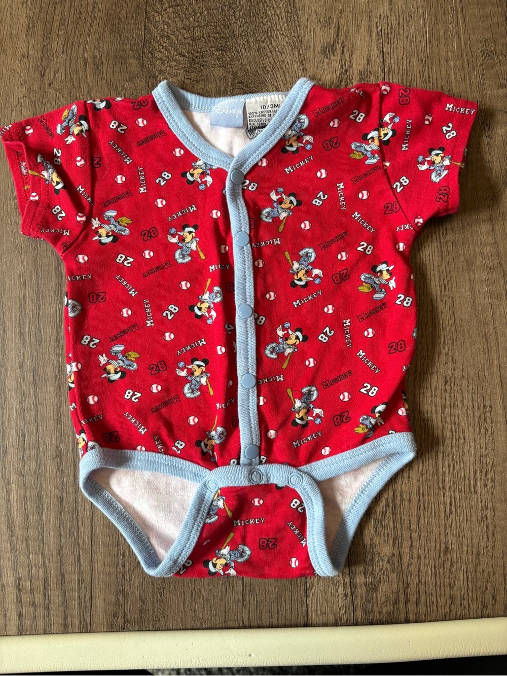 Vintage 2000s Y2K Disney Mickey Mouse Baseball Baby bodysuit onesie 0-3M